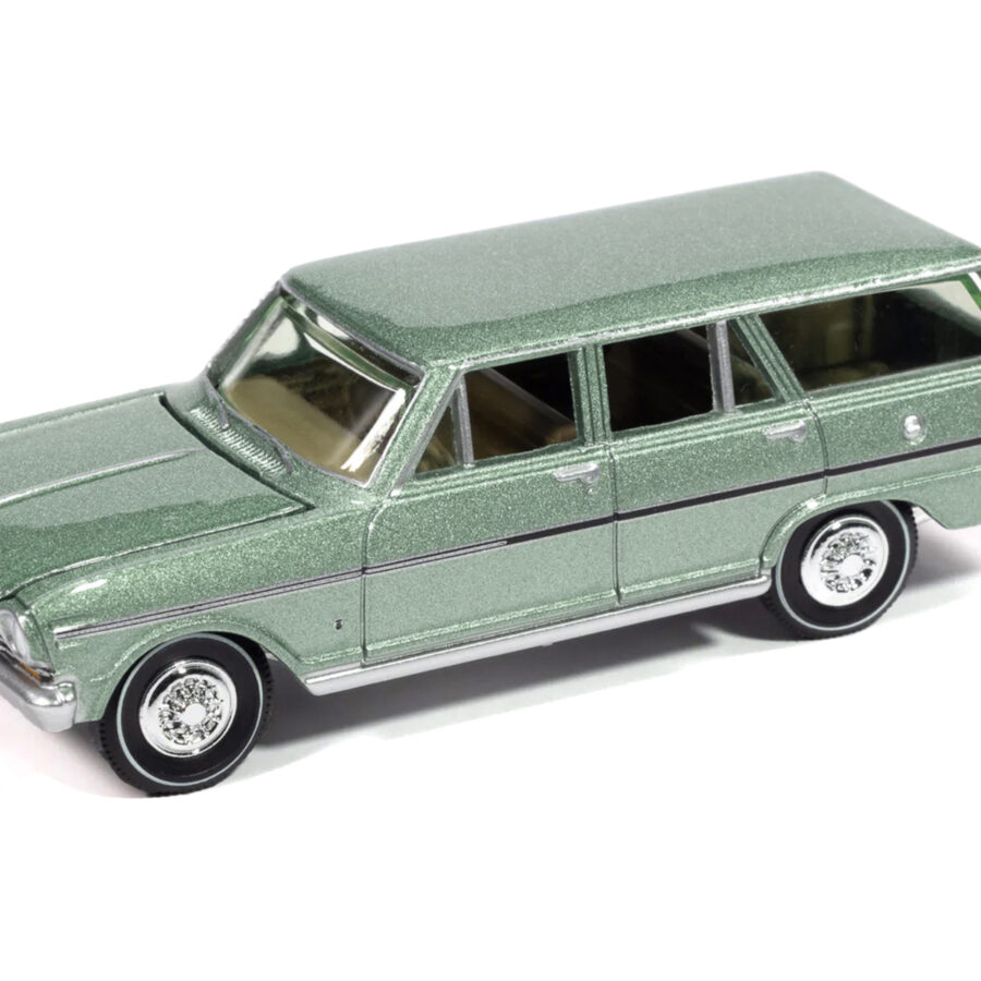 1963 Chevrolet II Nova 400 Wagon Laurel Green Metallic "Vintage Muscle" Series 1/64 Diecast Model Car by Auto World Automotive