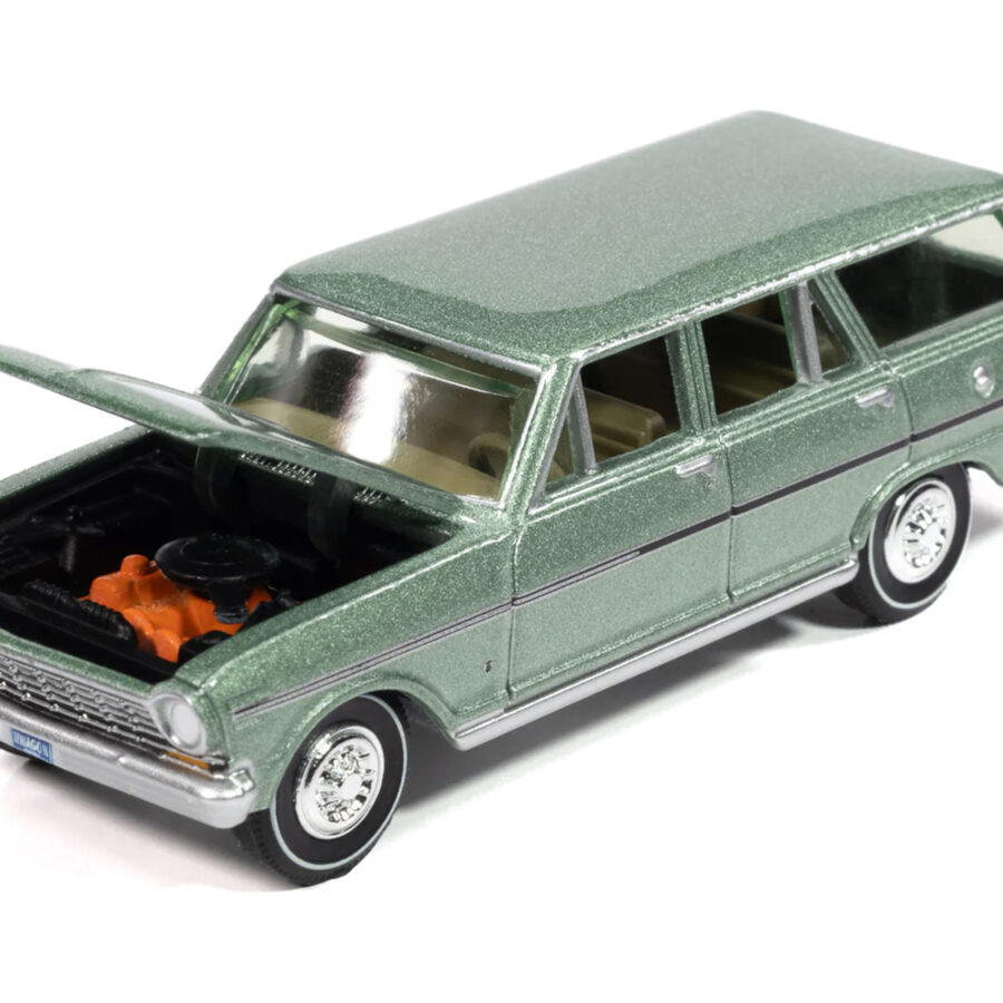 1963 Chevrolet II Nova 400 Wagon Laurel Green Metallic "Vintage Muscle" Series 1/64 Diecast Model Car by Auto World Automotive