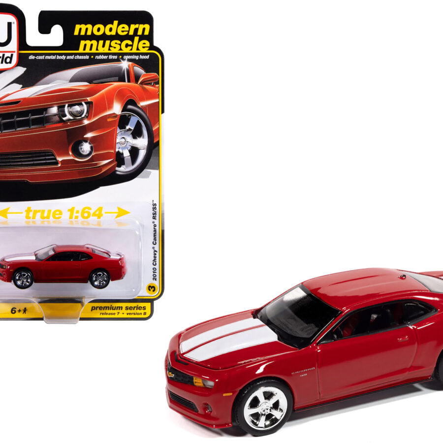 2010 Chevrolet Camaro RS/SS Victory Red with White Stripes "Modern Muscle" Series 1/64 Diecast Model Car by Auto World Automotive