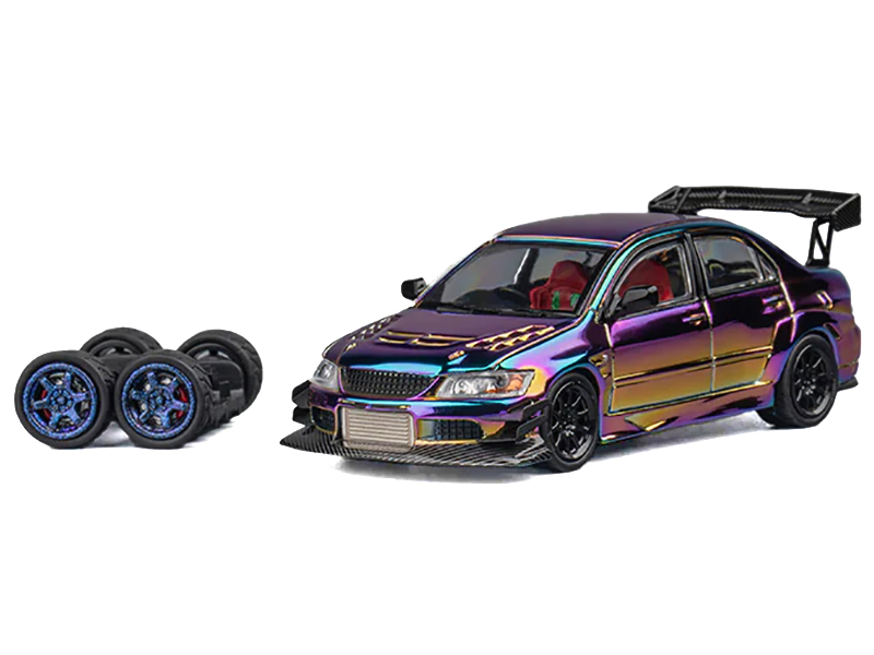 Mitsubishi Lancer Evolution IX RHD (Right Hand Drive) Chameleon Chrome with Extra Wheels 1/64 Diecast Model Car by CM Models Automotive
