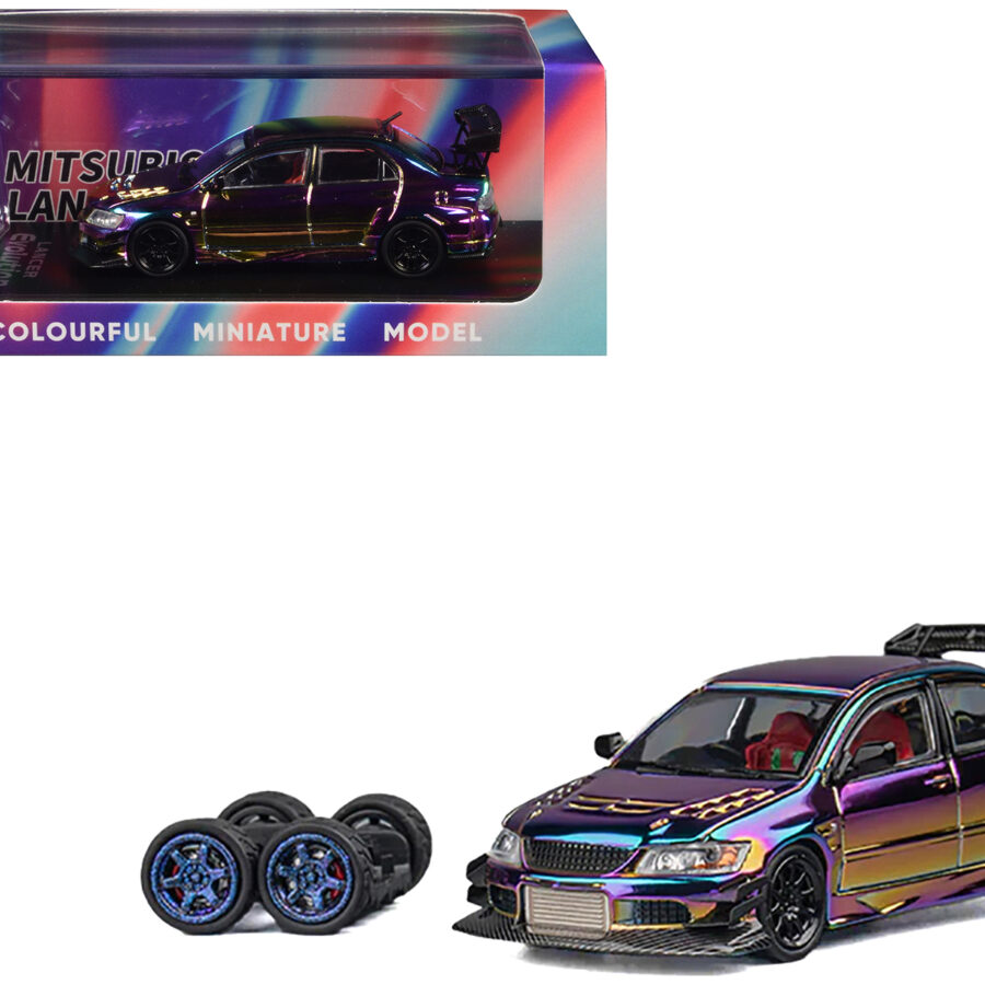 Mitsubishi Lancer Evolution IX RHD (Right Hand Drive) Chameleon Chrome with Extra Wheels 1/64 Diecast Model Car by CM Models Automotive