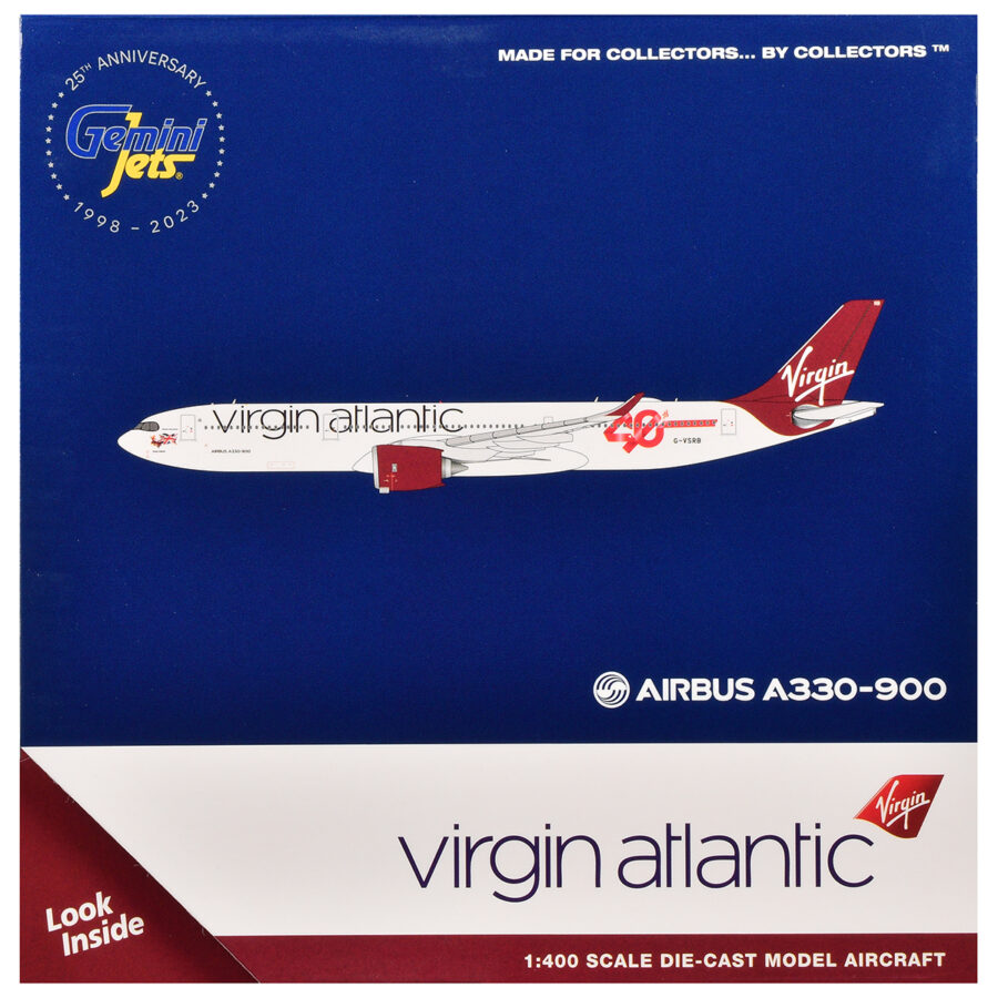 Airbus A330-900 Commercial Aircraft "Virgin Atlantic" (G-VSRB) Gray with Red Tail 1/400 Diecast Model Airplane by GeminiJets Automotive