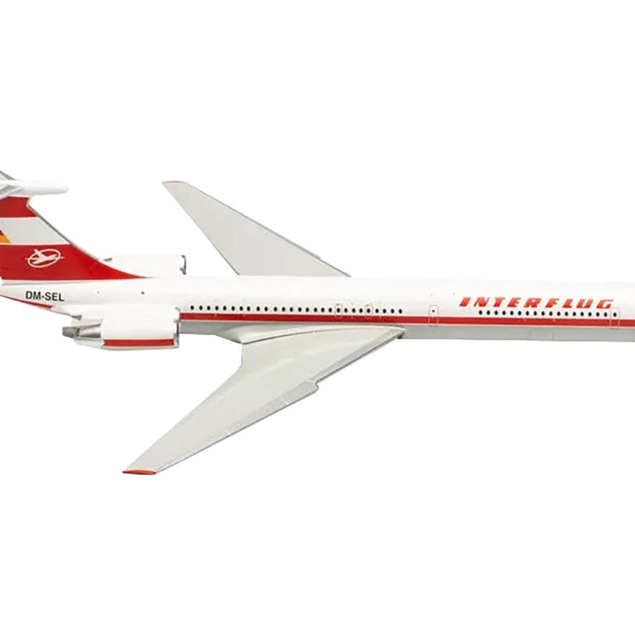 Ilyushin IL-62M Commercial Aircraft "Interflug" (DDR-SEO) White with Red Stripes and Tail 1/200 Diecast Model Airplane by Herpa Automotive