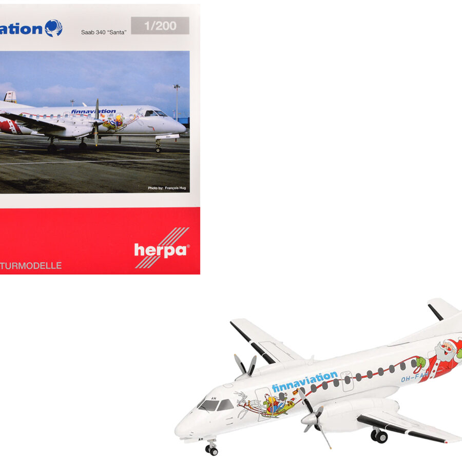 Saab 340 Commercial Aircraft "Finnaviation - Santa Livery" (OH-FAH) White with Graphics 1/200 Diecast Model Airplane by Herpa Automotive