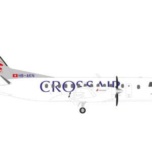 Saab 340 Commercial Aircraft "Crossair" (HB-AKN) White with Tail Graphics 1/200 Diecast Model Airplane by Herpa  by Diecast Mania