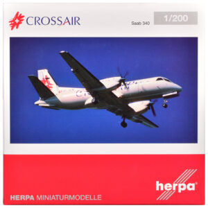 Saab 340 Commercial Aircraft "Crossair" (HB-AKN) White with Tail Graphics 1/200 Diecast Model Airplane by Herpa  by Diecast Mania