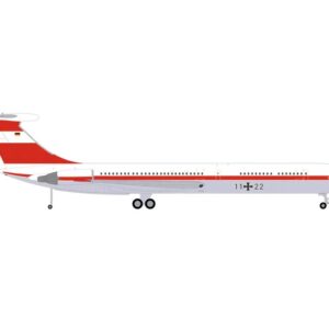 Ilyushin IL-62M Commercial Aircraft "German Luftwaffe" (11+22) White with Red Stripes 1/200 Diecast Model Airplane by Herpa  by Diecast Mania