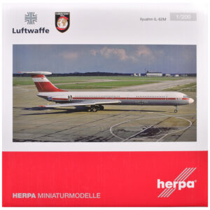Ilyushin IL-62M Commercial Aircraft "German Luftwaffe" (11+22) White with Red Stripes 1/200 Diecast Model Airplane by Herpa  by Diecast Mania