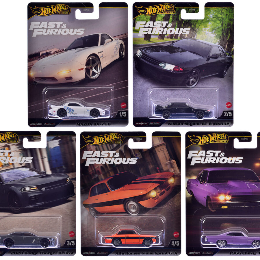 "Fast & Furious" 2025 5 piece Set K Diecast Model Cars by Hot Wheels Automotive