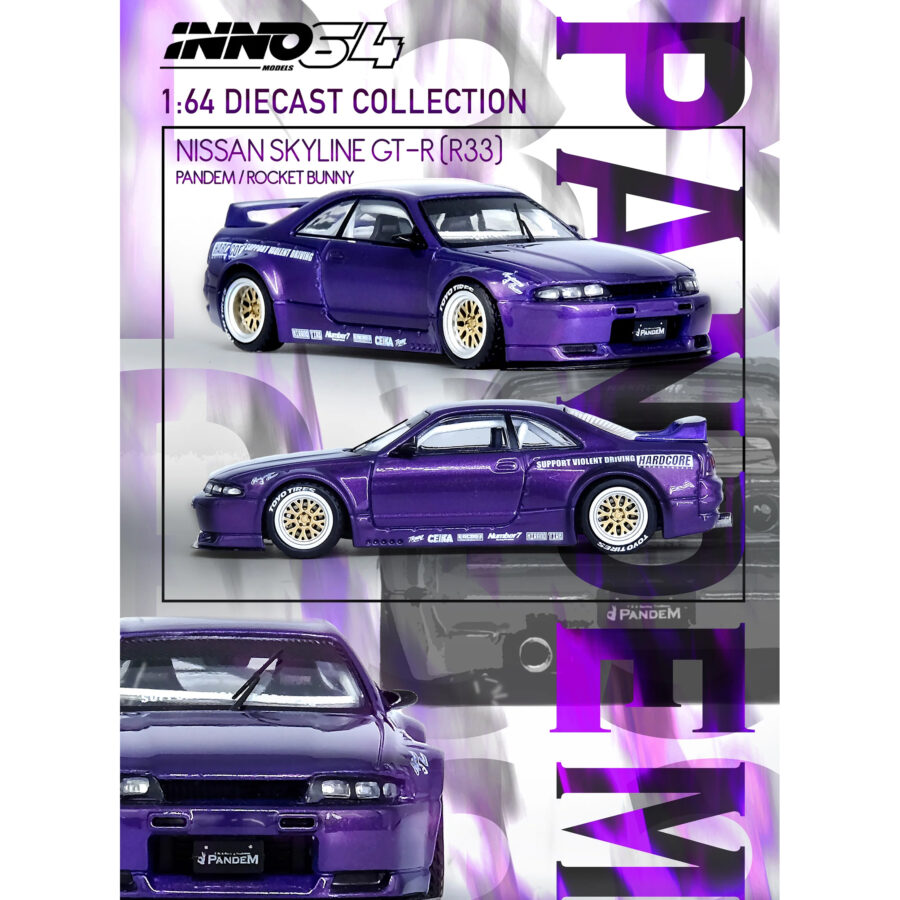 Nissan Skyline GT-R (R33) RHD (Right Hand Drive) "Pandem - Rocket Bunny" Purple Metallic 1/64 Diecast Model Car by Inno Models Automotive