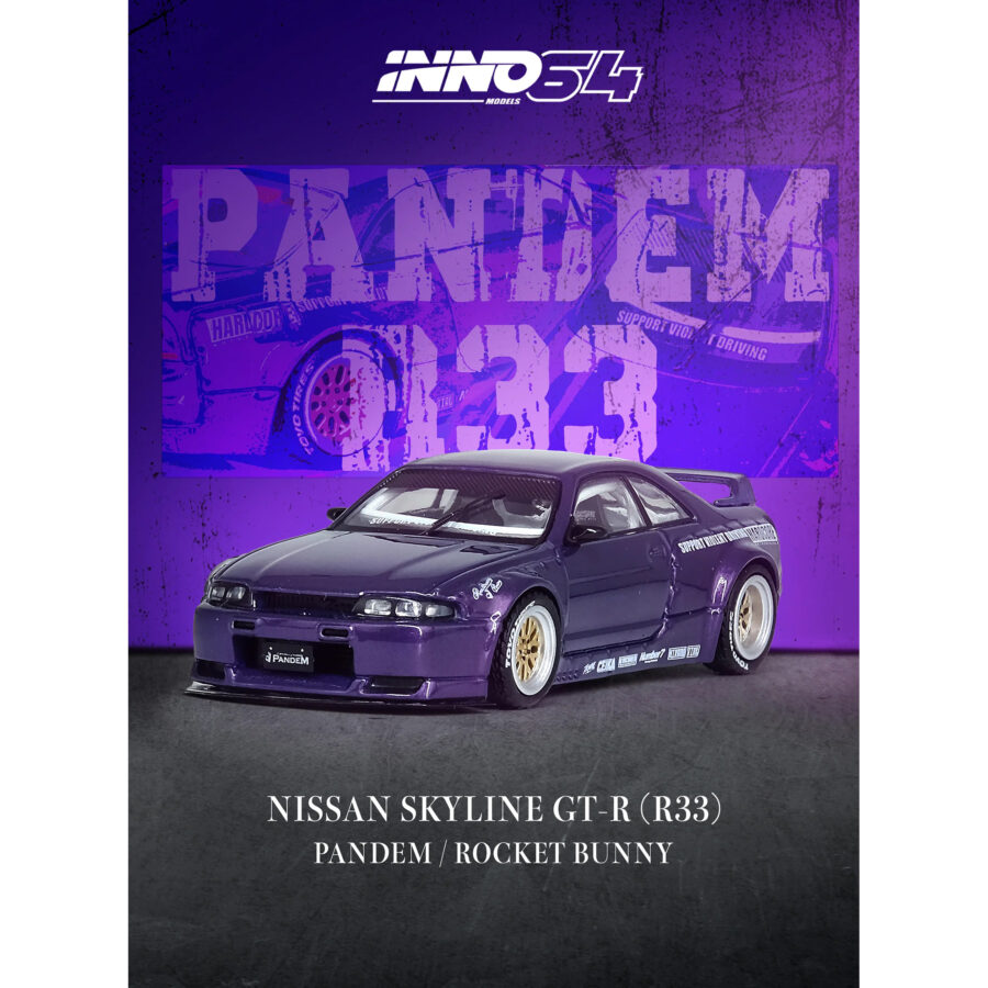 Nissan Skyline GT-R (R33) RHD (Right Hand Drive) "Pandem - Rocket Bunny" Purple Metallic 1/64 Diecast Model Car by Inno Models Automotive