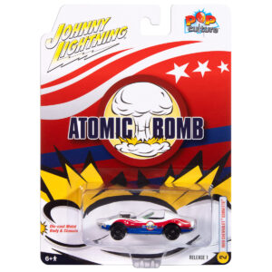 1969 Chevrolet Corvette "Atomic Bomb" White with Red and Blue Graphics "Stuntman Mike's Ride Along Racing" "Pop Culture" 2025 Release 1 1/64 Diecast Model Car by Johnny Lightning  by Diecast Mania