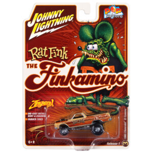 1965 Chevrolet El Camino Zinger "Finkamino" Beige with Graphics "Rat Fink" "Pop Culture" 2025 Release 1 1/64 Diecast Model Car by Johnny Lightning  by Diecast Mania