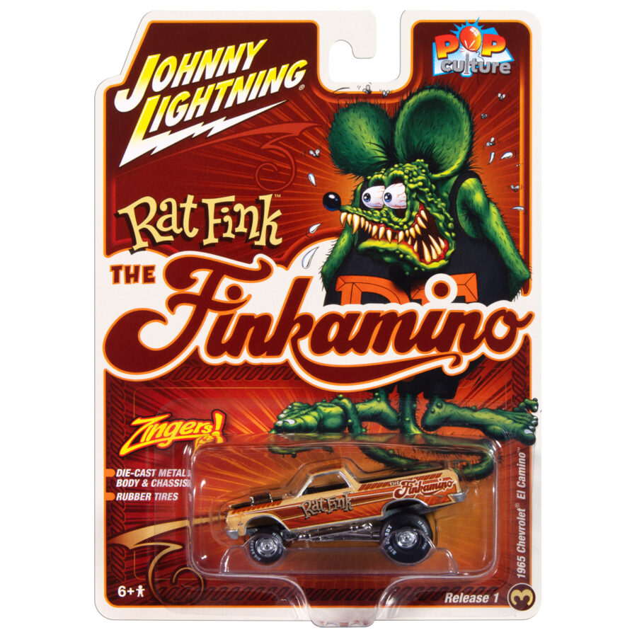 1965 Chevrolet El Camino Zinger "Finkamino" Beige with Graphics "Rat Fink" "Pop Culture" 2025 Release 1 1/64 Diecast Model Car by Johnny Lightning Automotive