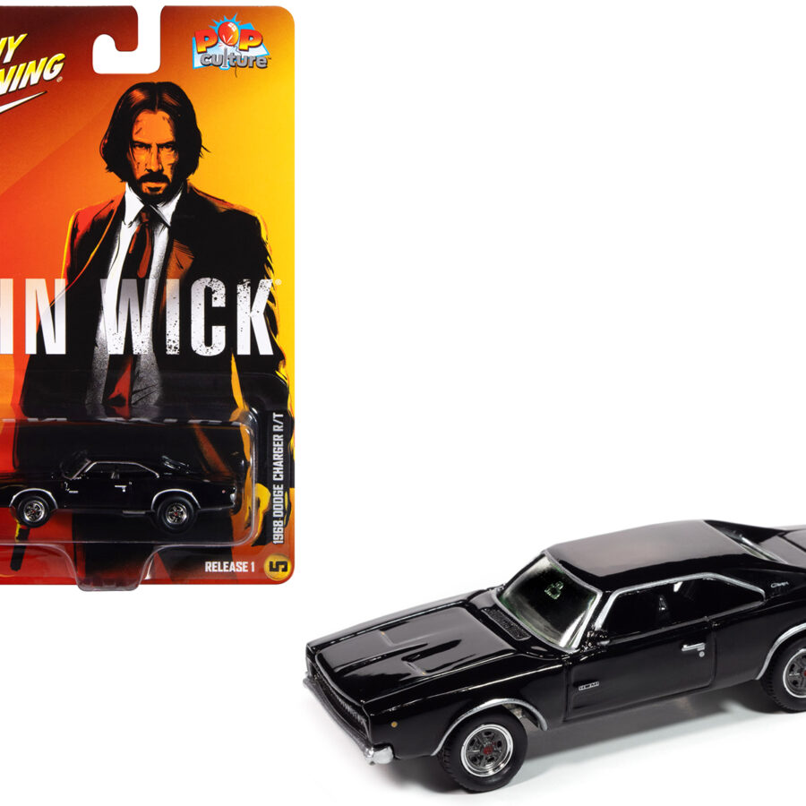 1968 Dodge Charger R/T Black "John Wick" (2014) Movie "Pop Culture" 2025 Release 1 1/64 Diecast Model Car by Johnny Lightning Automotive