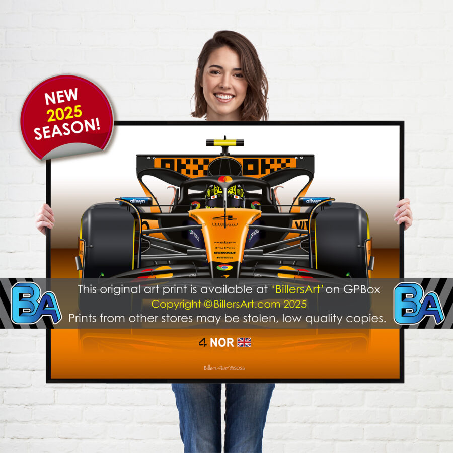 Lando Norris's 2025 McLaren Racing Car. A Very High Quality Illustration Formula 1 Memorabilia