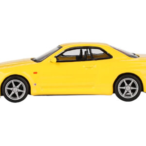 Nissan Skyline GT-R (R34) V-Spec RHD (Right Hand Drive) Lightning Yellow Limited Edition to 7920 pieces Worldwide 1/64 Diecast Model Car by Mini GT  by Diecast Mania