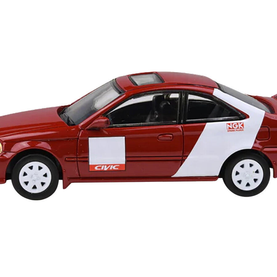 1999 Honda Civic Si EM1 "Kanjo Livery" Red with White Stripes 1/64 Diecast Model Car by Paragon Models Automotive