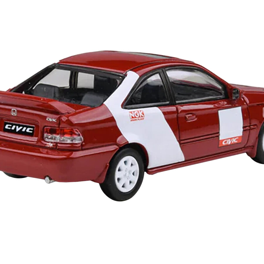 1999 Honda Civic Si EM1 "Kanjo Livery" Red with White Stripes 1/64 Diecast Model Car by Paragon Models Automotive