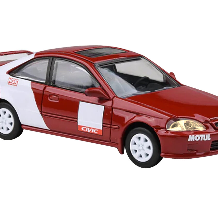 1999 Honda Civic Si EM1 "Kanjo Livery" Red with White Stripes 1/64 Diecast Model Car by Paragon Models Automotive
