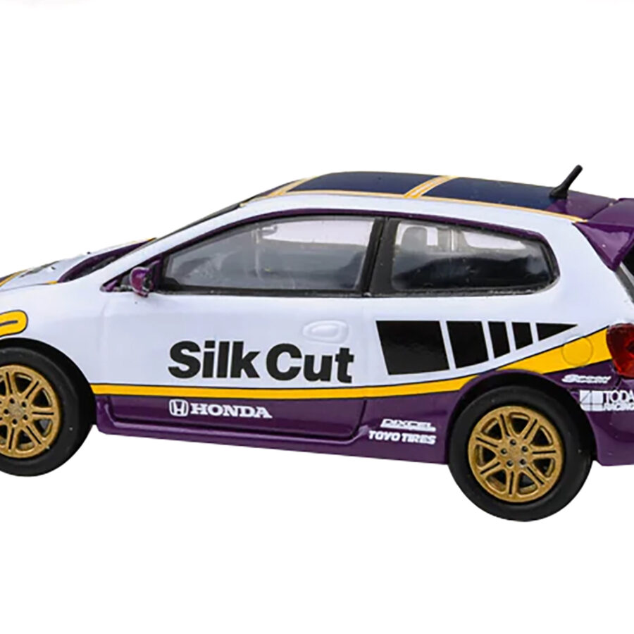 2001 Honda Civic Type R EP3 "Silk Cut" White and Purple with Graphics 1/64 Diecast Model Car by Paragon Models Automotive