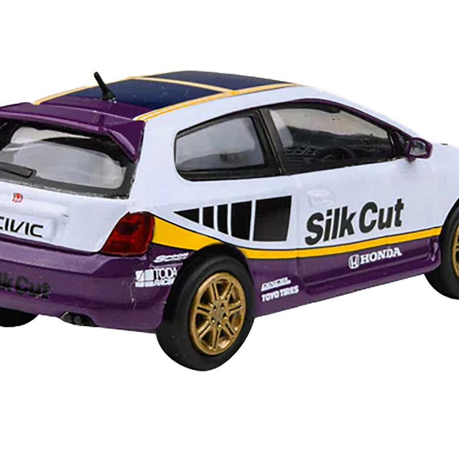 2001 Honda Civic Type R EP3 "Silk Cut" White and Purple with Graphics 1/64 Diecast Model Car by Paragon Models Automotive