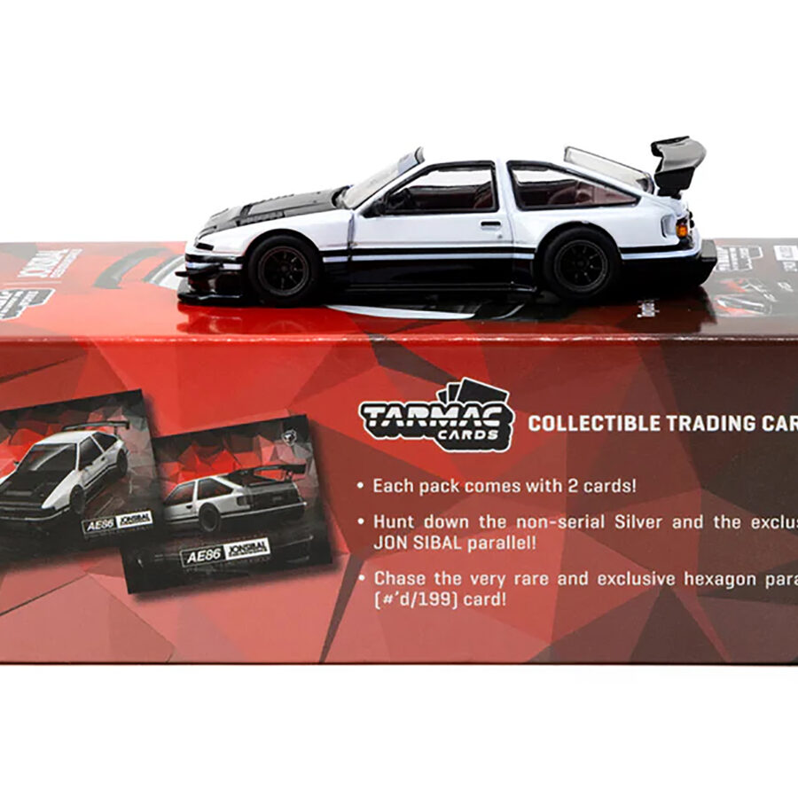 Toyota Sprinter Trueno AE86 Widebody RHD (Right Hand Drive) White and Black with Tarmac Cards "Global64" Series 1/64 Diecast Model by Tarmac Works Automotive
