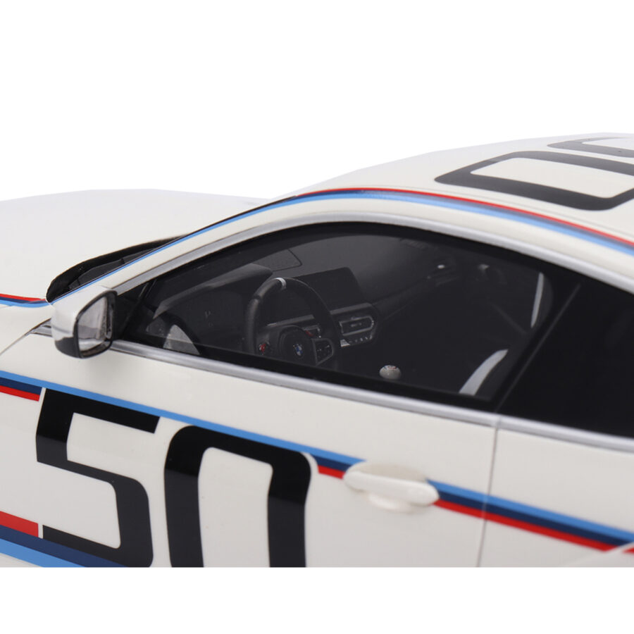 BMW M4 3.0 CSL #50 White with Blue and Red Stripes 1/18 Model Car by Top Speed Automotive