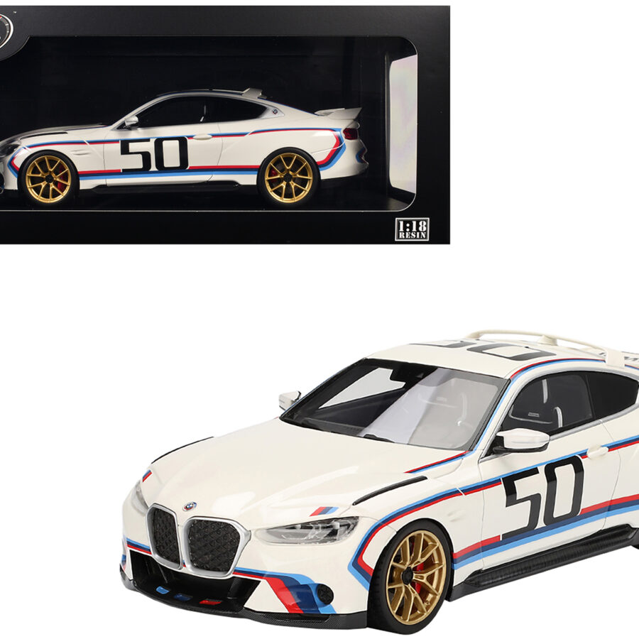 BMW M4 3.0 CSL #50 White with Blue and Red Stripes 1/18 Model Car by Top Speed Automotive