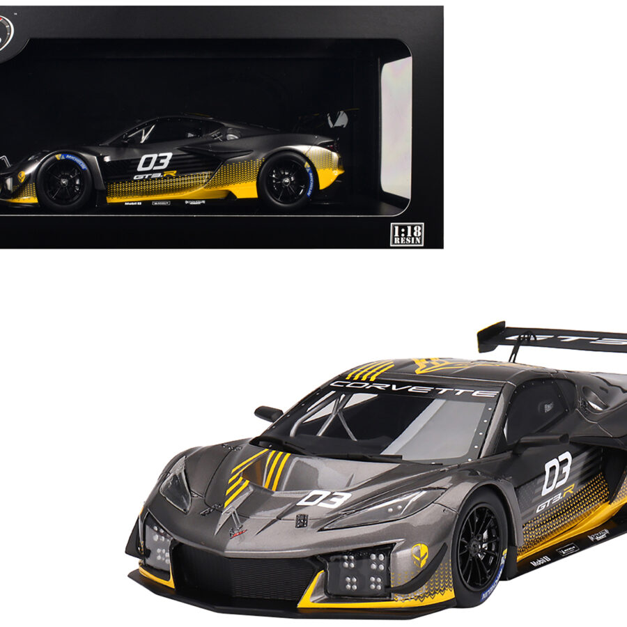 Chevrolet Corvette Z06 GT3.R #03 Gray Metallic with Graphics "Daytona Presentation" (2023) 1/18 Model Car by Top Speed Automotive