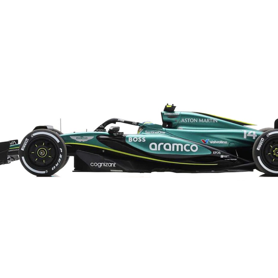 Aston Martin AMR24 #14 Fernando Alonso "Aramco" Formula One F1 "Saudi Arabian GP" (2024) with Acrylic Display Case 1/18 Model Car by Spark from the Race Track Wall Art store collection.