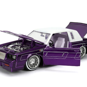 1987 Buick Grand National Candy Purple with Graphics and White Top and Interior "Bigtime Muscle" Series 1/24 Diecast Model Car by Jada from the Sports Car Racing Collectibles store collection.