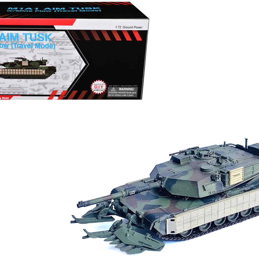 United States M1A1 AIM TUSK (Tank Urban Survival Kit) with Mine Plow (Travel Mode) "United States Marine Corps 8th Tank Battalion II MED Iraq" (2003) Green Camouflage "NEO Dragon Armor" Series 1/72 Plastic Model by Dragon Models Automotive