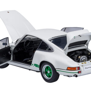 Porsche 911 Carrera 2.7 RS Grand Prix White with Green Stripes and Wheels 1/18 Model Car by Autoart from the Porsche store collection.