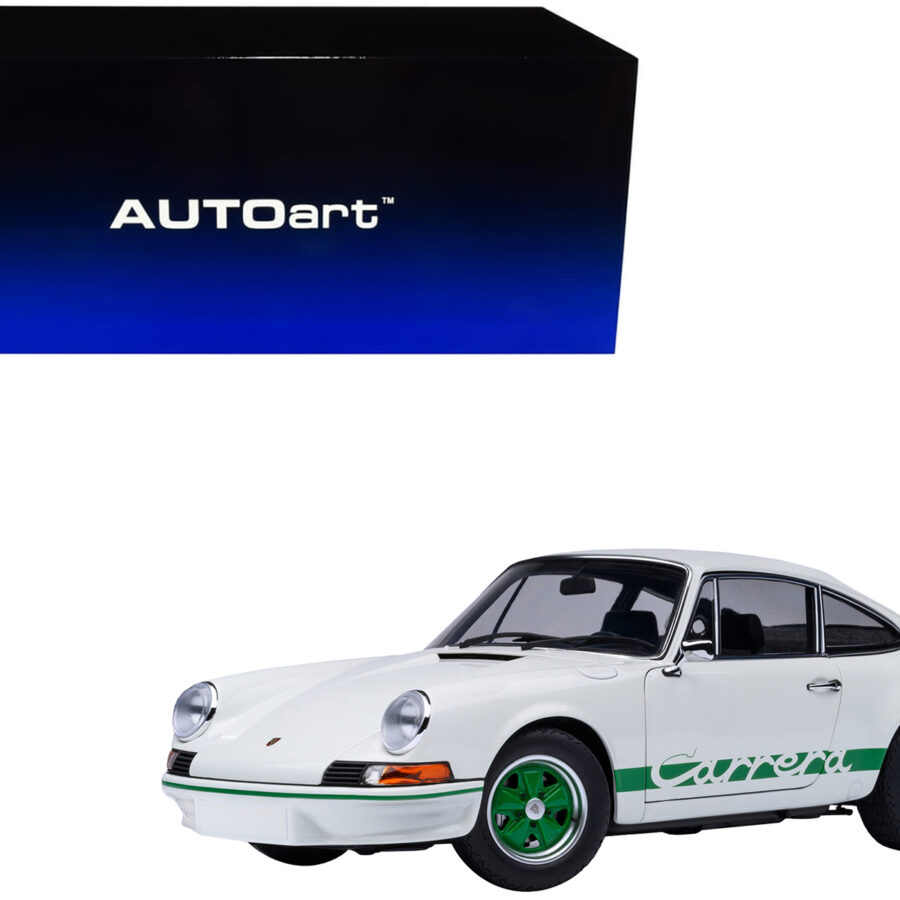 Porsche 911 Carrera 2.7 RS Grand Prix White with Green Stripes and Wheels 1/18 Model Car by Autoart Automotive