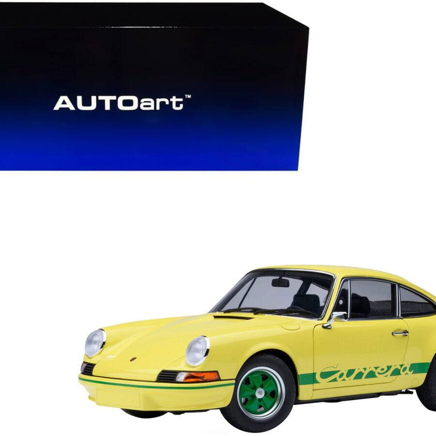 Porsche 911 Carrera 2.7 RS Light Yellow with Green Stripes and Wheels 1/18 Model Car by Autoart Automotive