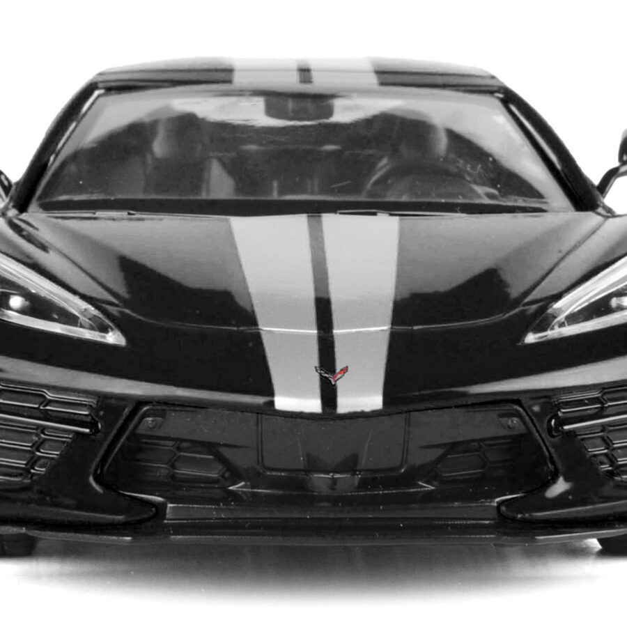 2020 Chevrolet Corvette C8 Stingray Black with Silver Stripes "Timeless Legends" Series 1/24 Diecast Model Car by Motormax Automotive