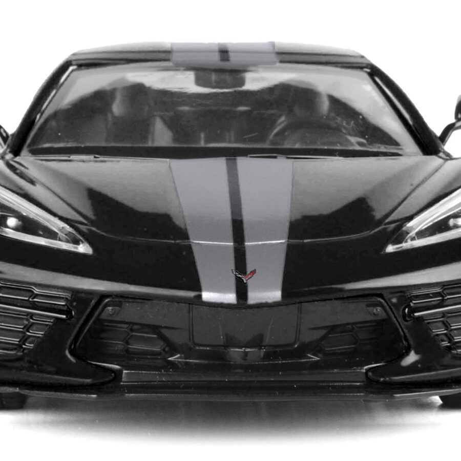 2020 Chevrolet Corvette C8 Stingray Black with Silver Stripes "Timeless Legends" Series 1/24 Diecast Model Car by Motormax Automotive