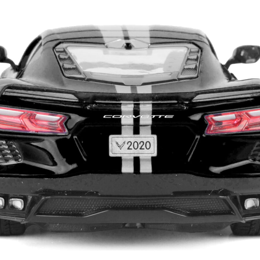 2020 Chevrolet Corvette C8 Stingray Black with Silver Stripes "Timeless Legends" Series 1/24 Diecast Model Car by Motormax Automotive