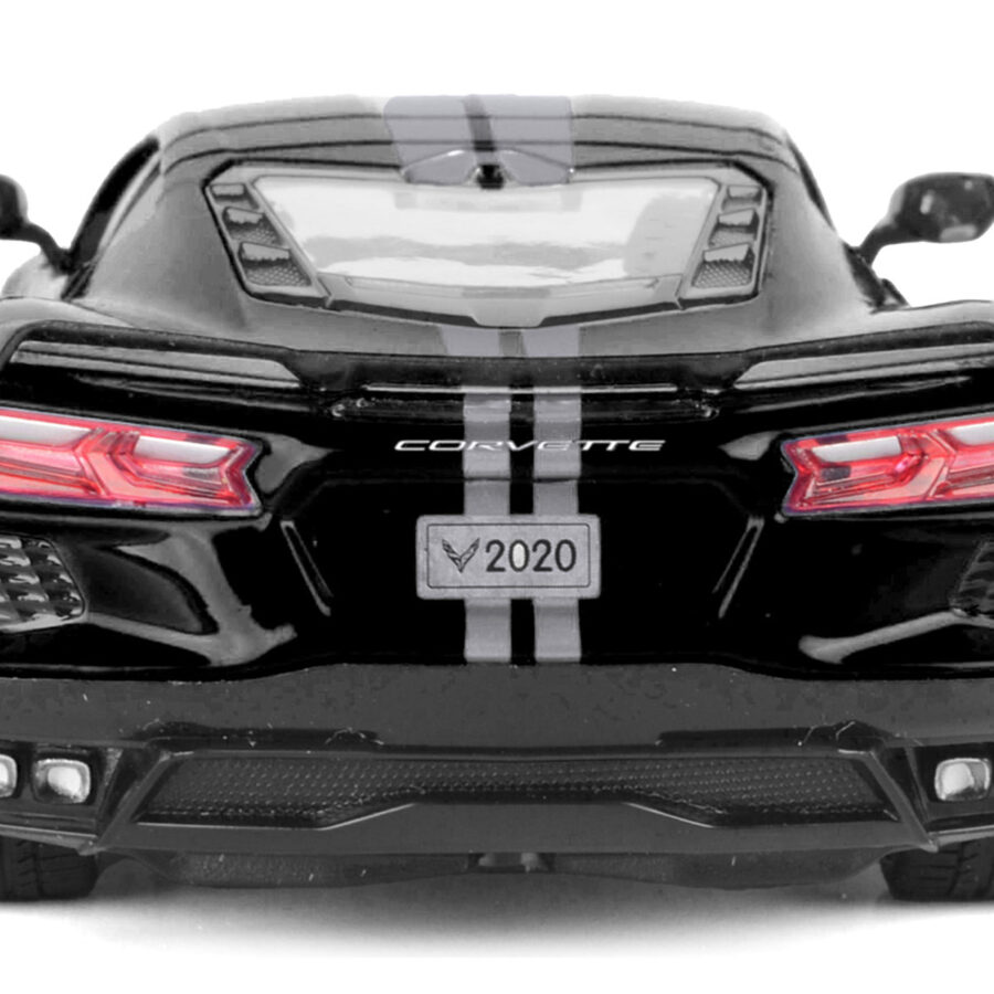 2020 Chevrolet Corvette C8 Stingray Black with Silver Stripes "Timeless Legends" Series 1/24 Diecast Model Car by Motormax Automotive