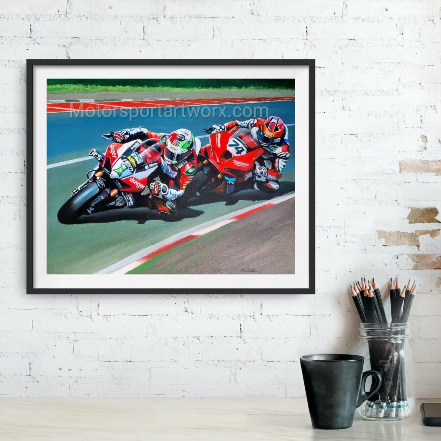 Clash Of The Titans. Glenn Irwin and Davey Todd NW200 Limited Edition print. Ducati MotoGP Team