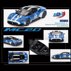 Maserati MC20 #1 Blue with White Stripes and Black Top "Maserati Performance Experience" 1/64 Diecast Model Car by BBR Maserati by Diecast Mania