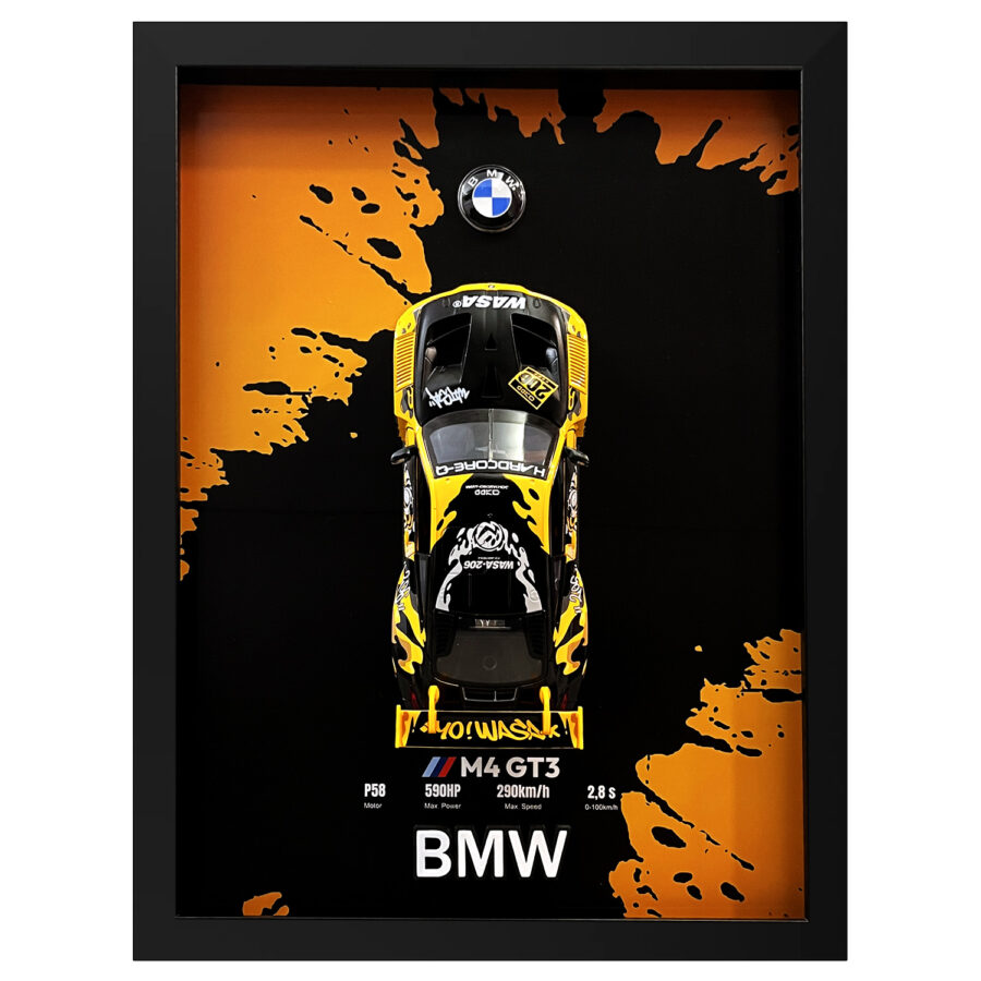 BMW M4 GT3 WASA Graffiti Orange Edition 1:24 Handmade Framed Artwork from the Race Car Wall Art store collection.