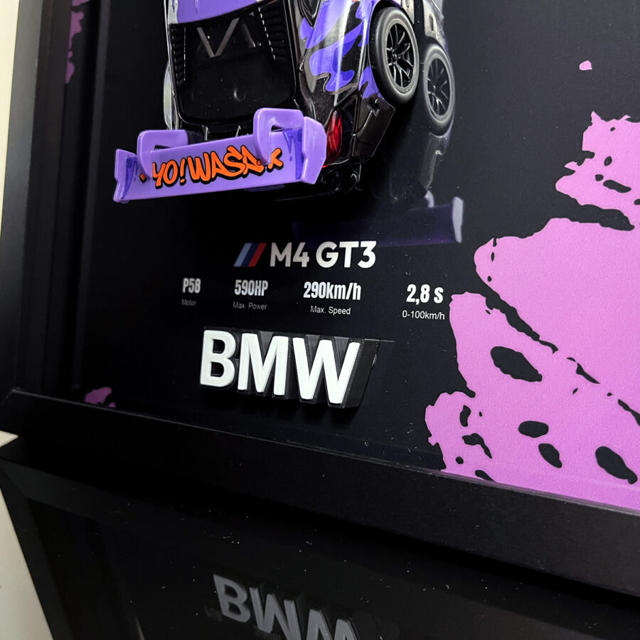 BMW M4 GT3 WASA Graffiti Purple Edition 1:24 Handmade Framed Artwork Automotive