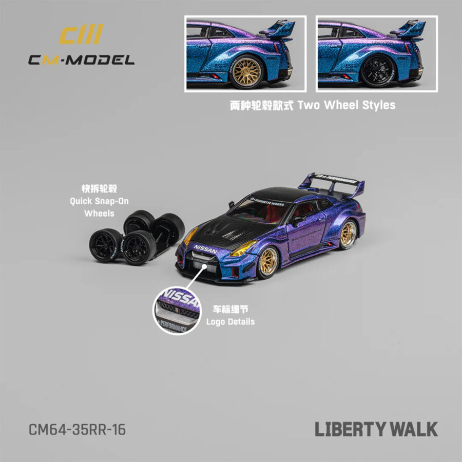 Nissan 35GT-RR "LB-Silhouette Works GT" RHD (Right Hand Drive) Magic Purple Metallic with Extra Wheels 1/64 Diecast Model Car by CM Model Automotive