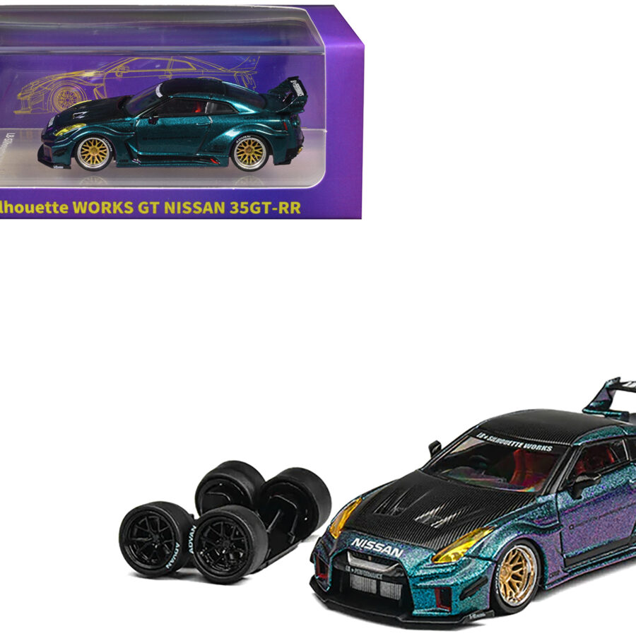 Nissan 35GT-RR "LB-Silhouette Works GT" RHD (Right Hand Drive) Magic Purple Metallic with Extra Wheels 1/64 Diecast Model Car by CM Model Automotive