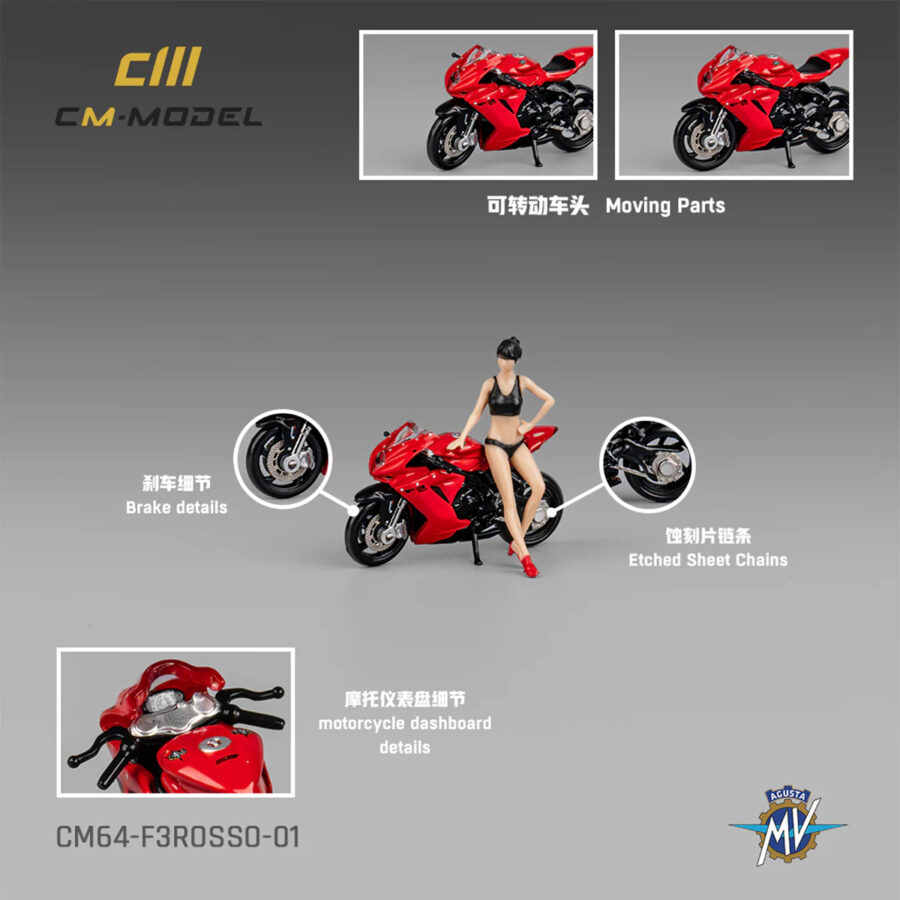 2022 MV Agusta F3 Rosso Motorcycle Red with Figure 1/64 Diecast Model by CM Model from the Sports Car Racing Collectibles store collection.