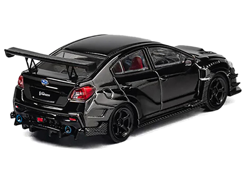 Subaru VAB WRX STI Widebody Black Metallic with Red Interior with Extra Wheels 1/64 Diecast Model Car by CM Model Automotive