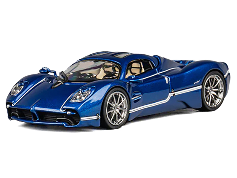 Pagani Utopia Blue Metallic with White Stripes 1/64 Diecast Model Car by CM Model Automotive