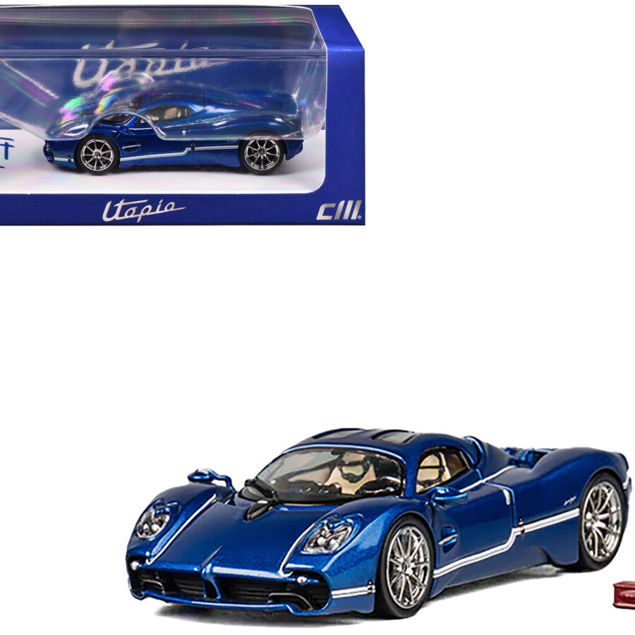 Pagani Utopia Blue Metallic with White Stripes 1/64 Diecast Model Car by CM Model Automotive
